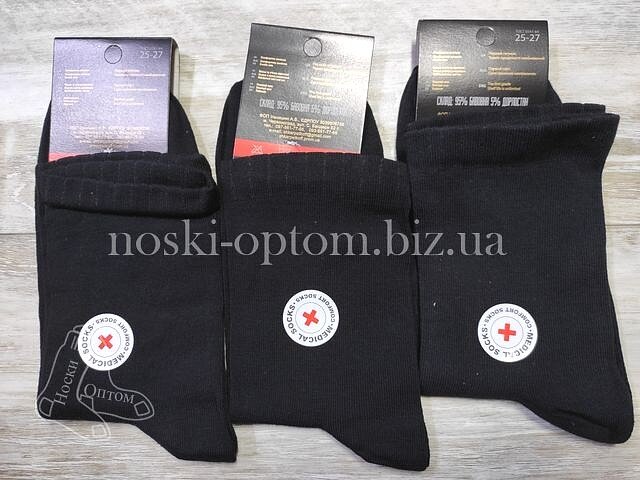 Чоловічі бавовняні шкарпетки ТМ «Шкарпеткофф» без гумки «Medical Socks», чорні.