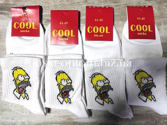 Носки житомирские, мужские «COOL» с прикольными принтами, с рисунком - «ГОМЕР», белые.
