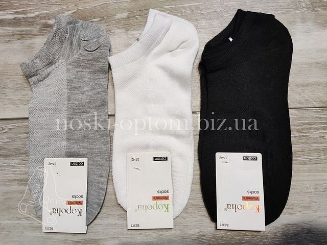 Носки оптом женские, короткие, хлопковые "КОРОНА" однотонные, ассорти, B2373 (СЕТКА).