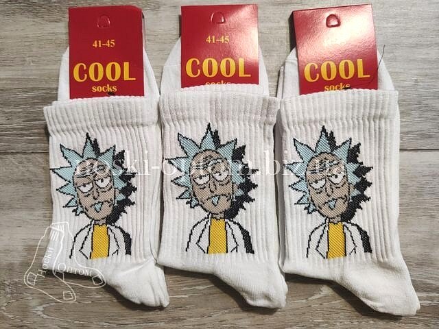 Носки житомирські, чоловічі "COOL" з принтом «Rick», білі.
