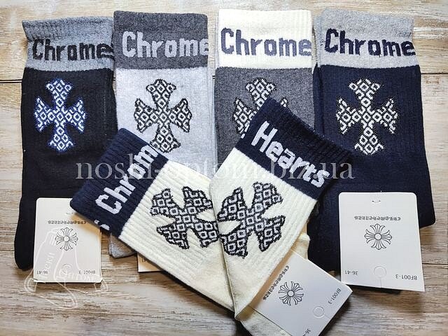 Шкарпетки жіночі, високі «КОРОНА», висока гумка, з принтом "Chrome Hearts", супер якість, BF001-3.