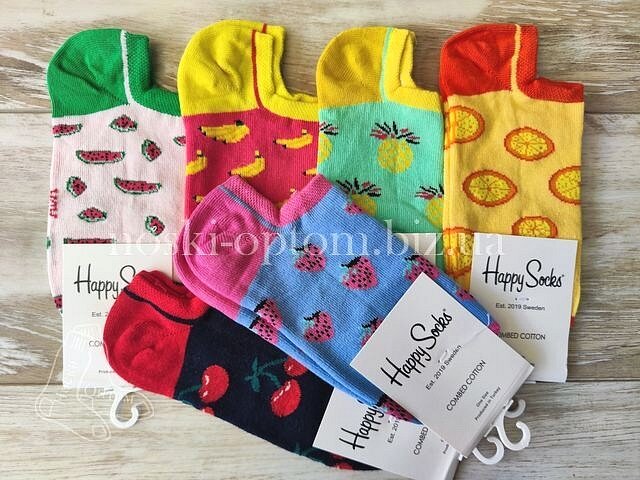 Шкарпетки жіночі бавовняні, турецькі ТМ "Happy Socks" з прикольними малюнками, ультракороткі "ФРУКТИ".