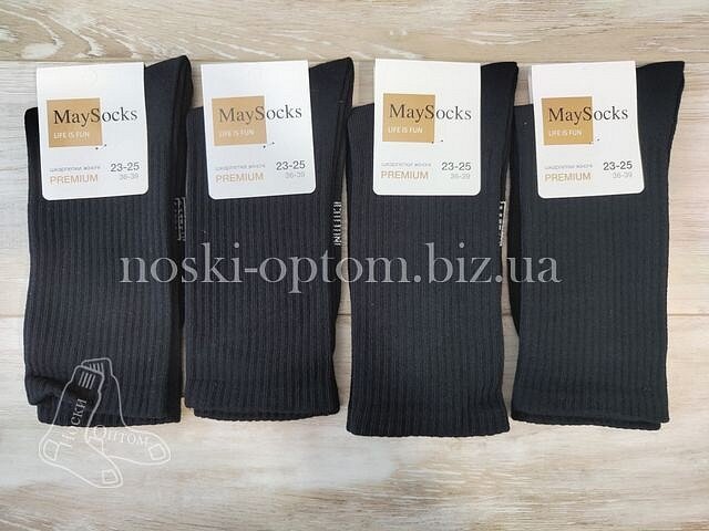 Шкарпетки жіночі житомирські ТМ "MaySocks" високі з тенісною гумкою, чорні.