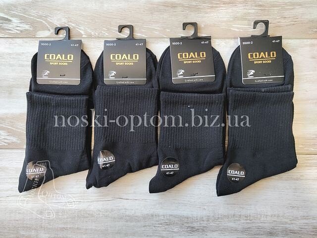 Шкарпетки чоловічі, бавовняні «COALO SPORT» висока гумка, однотонні, середньої висоти, чорні, AY9500-2.