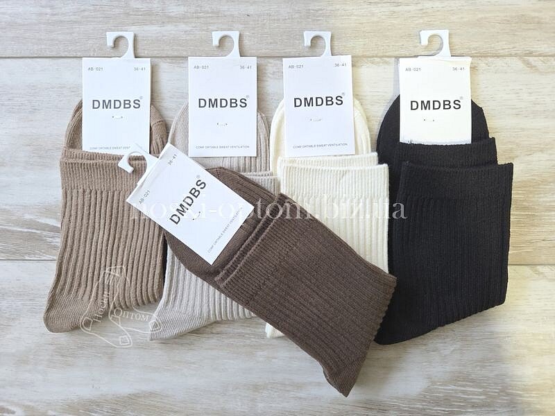 Шкарпетки жіночі бавовняні ТМ "DMDBS" середньої висоти у дрібний рубчик, з резинкою, AB021.