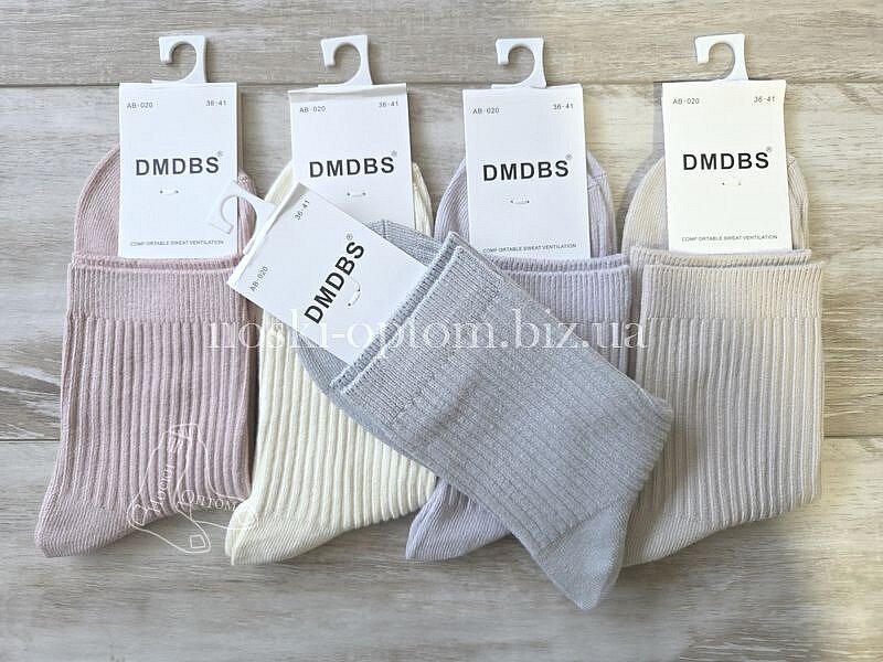 Шкарпетки жіночі бавовняні ТМ "DMDBS" середньої висоти у дрібний рубчик, з резинкою, AB020.