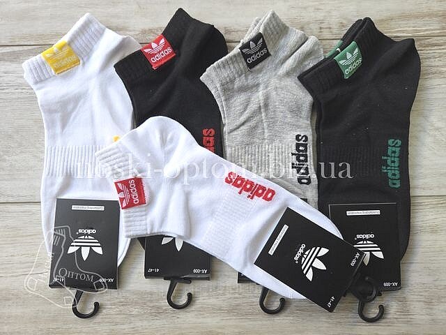Якісні спортивні шкарпетки чоловічі ТМ «ADIDAS» з нашивкою, короткі, асорті, AX009.