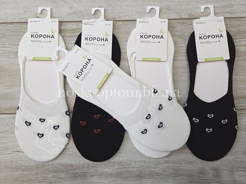 Сліди бамбукові жіночі ТМ "КОРОНА" пастельних кольорів, не глибокі, принт "Сердечка", BY5552-5.
