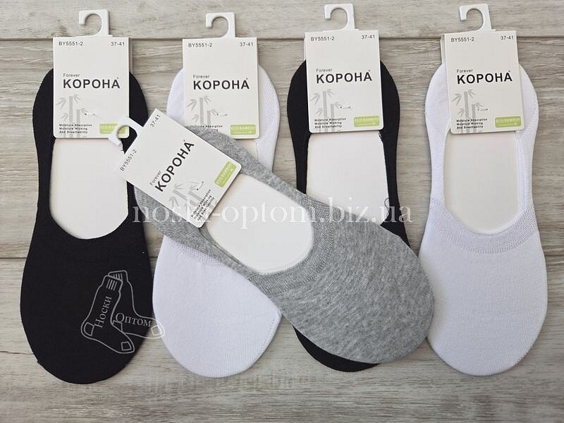 Сліди жіночі бамбукові ТМ "КОРОНА" з силіконом на п'яті, не глибокі, асорті, BY5551-2.