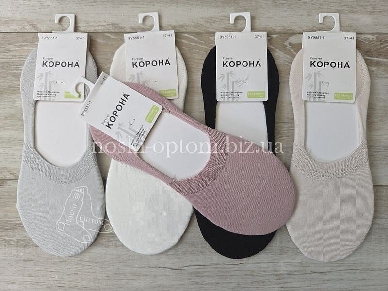 Сліди жіночі бамбукові ТМ "КОРОНА" з силіконом на п'яті, не глибокі, асорті, BY5551-1.