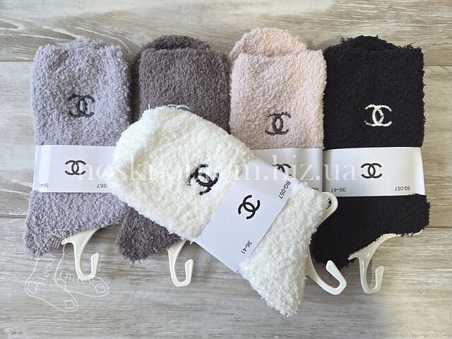 Шкарпетки теплі жіночі з альпаки ТМ «CHANEL» асорті кольорів, з вишивкою бренду, BQ057.