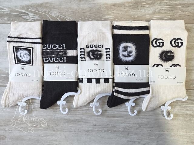 Кашемірові жіночі шкарпетки ТМ «GUCCI» чорно-молочних кольорів, BE726.
