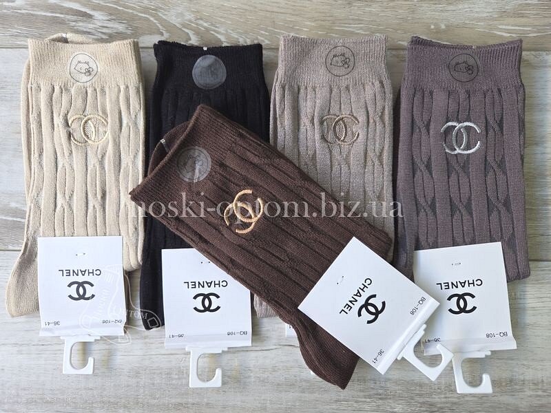 Кашемірові жіночі шкарпетки ТМ «CHANEL» асорті кольорів, в'язка в рубчик, BQ108.