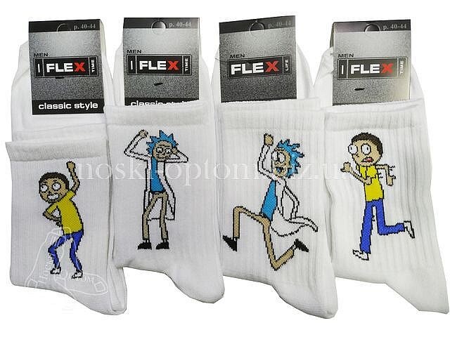 Носки  мужские, летние  "FLEX"  средней высоты, с прикольными рисунками «Рик и Морти», №1.